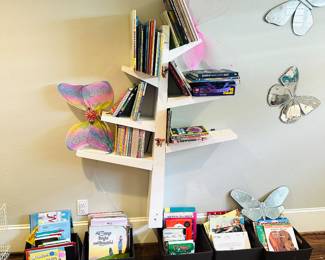 Kids books and cute bookshelf 
