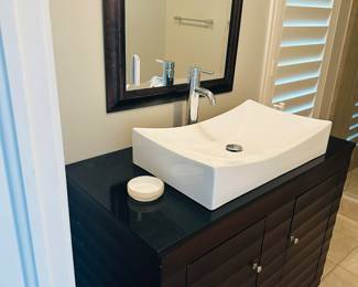 Bathroom, vanity, sink, mirror, plumbing fixtures, toilet , 