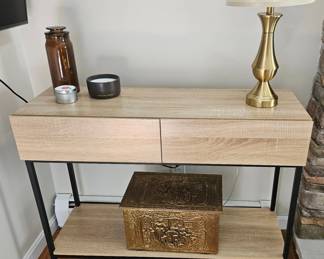 Wood & black metal media console, two available 