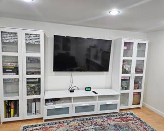 White cabinets with glass panel doors