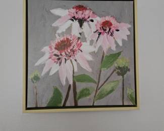 Pink flowers with gray background framed artwork 