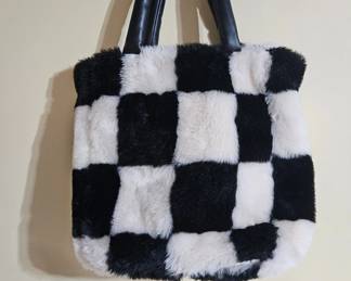 Fuzzy Black & White Checkered Bag 