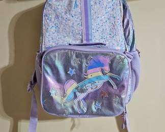 Sequin backpack with unicorn lunchbox 