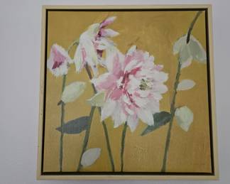 Pink flowers with gold background framed artwork