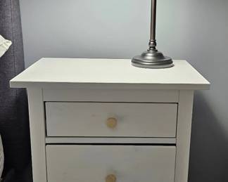 White nightstand with gold knobs & Pottery Barn table lamp 