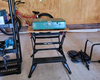 Work bench and Coleman stove