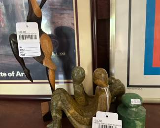 Resting Friends Stone Sculpture, Carved Wood Dancer