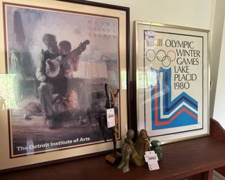 Olympic Winter Games Framed Poster, Vintage Framed Poster Detroit Institute of Arts, Carved Wood Dancer