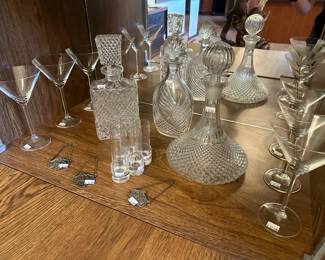 Crystal decanters, martini glasses