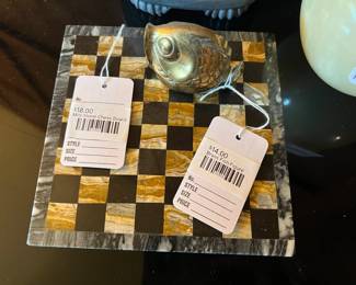 Mini Stone Chess Board, Brass Fish Figure