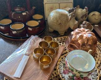 Japanese Tea Set, Rockingham Mugs and Tea Kettle