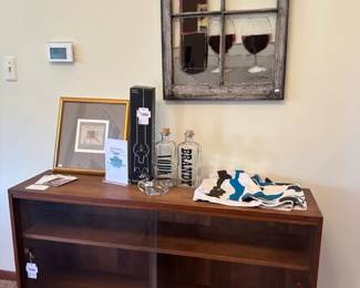 Mid-Century Glass Door Cabinet,  Vintage Dansk Matador Hurricane Lamp