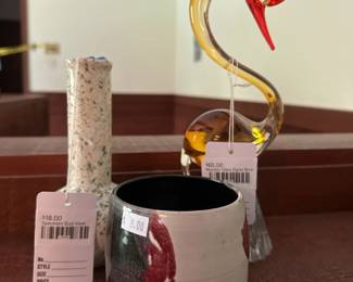 Speckled Bud Vase, Murano Glass Egret Bird