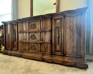 Burlington Furniture Co. Dresser with Mirror measuring 72" wide, 21" deep, and 33" tall without the mirror. $225