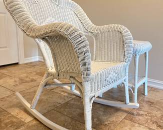 White Wicker Chair ($100) with Side Table ($40)