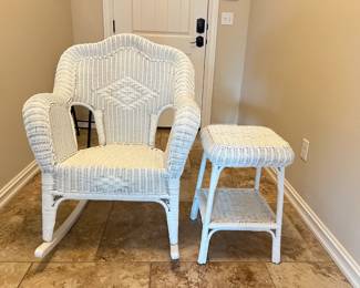 White Wicker Chair ($100) with Side Table ($40)