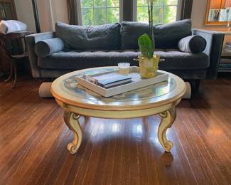French Louis XIV Style Hand-Painted Floral and Giltwood Coffee Table