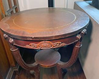 Antique Mahogany Leather Top Clover Leaf Table