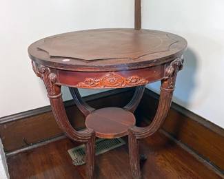 Antique Mahogany Leather Top Clover Leaf Table