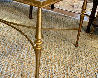 Spindle leg gold tone metal and glass coffee table