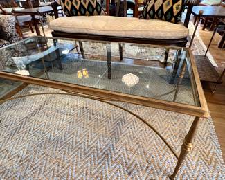 Spindle leg gold tone metal and glass coffee table