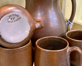 Handmade WJ Gordy Pottery Set: Pitcher & 6 Cups