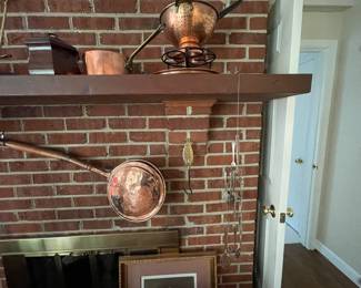 Copper items - copper bed warming pan, copper colander, etc.