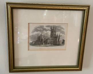 Framed black and white print of Gloucester Cathedral.