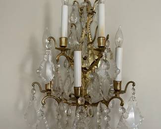 Pair of Mid-century brass wall sconces five-light.