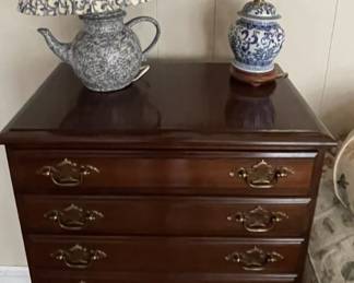 Vintage Queen Anne style and blue/white lamps.