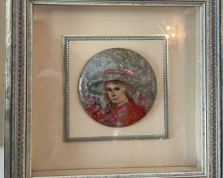 Edna Hibel "Fiore" art medallion framed.