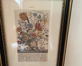 Floral calendar (March) framed print.