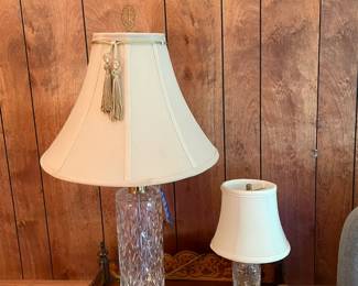 Three-shelf Victorian etegere with Waterford lamp.