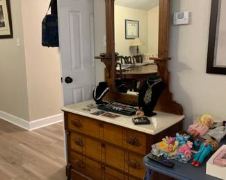 Victorian Eastlake Dresser with mirror, solid wood and marble top.