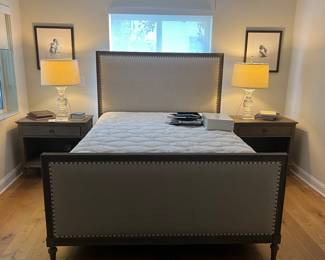 Pair of Restoration Hardware Crystal Table Lamps,  Restoration Hardware Maison Queen Fabric Bed  with Medley Queen Firm mattress dated 2016 (guest bedroom) and Restoration Hardware Maison Nightstands