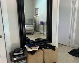 Mirror and 2 Pottery Barn stools