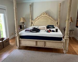 King Size Bedroom Set includes:  4 Poster Bed, Mattress, Pr. of nightstands, Mirror and Dresser