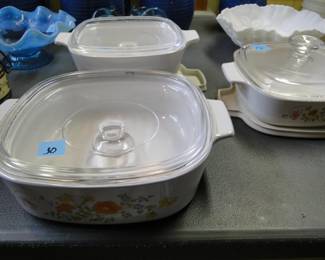 Casserole serving dishes, as well as much more Pyrex, and Corelle pieces too.  Holidays are coming up, don't get caught short handed.