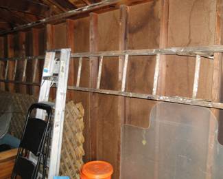 Large wooden extension ladder