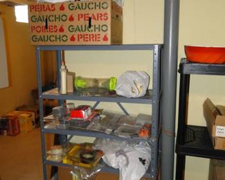 Metal shelving with random items