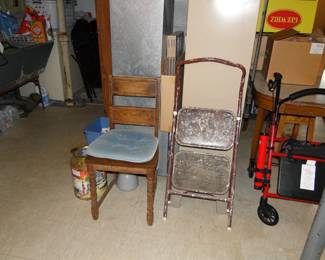 Stepstool, very nice vintage chair with cushion, and walker
