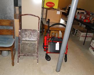 Again, from right to left this time, walker, stepstool, and vintage chair with cushion