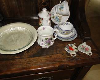 Tea bag holders, and tea cups and saucers
