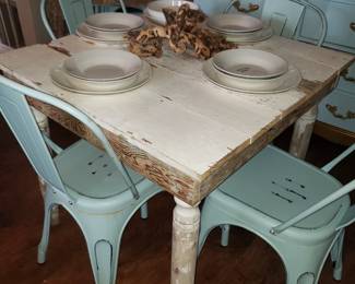 Shabby Dining Table 
Metal Chairs-10 Available 