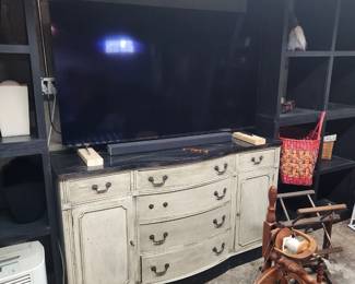 Large NEW Sony TV, fun refurbished dresser cabinet and storage cubbies