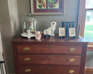 Walter Nutting, Staffordshire dog, Abraham Lincoln, The War Years set. Gorgeous antique cherry wood dresser in perfect condition. 