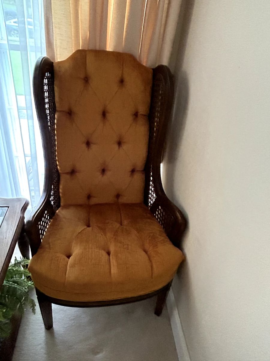#4 Vtg. Gold Button Back Wingback Side Chair $175.00