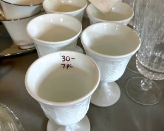 #53	Vintage Colony Harvest Opaque Milk Glass Goblets - set of 7	 $30.00 
