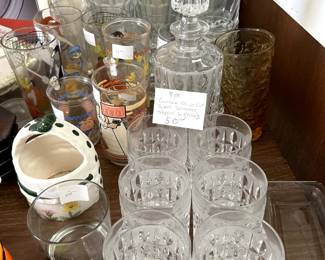 #138	Gorhan Olive Cut Pattern Decanter Stopper & 6 Glasses	 $50.00 
