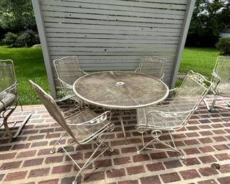 #94	Set of 4 White wrought Iron Chairs w/round wrought Iron Table - 48x30	 $125.00 
